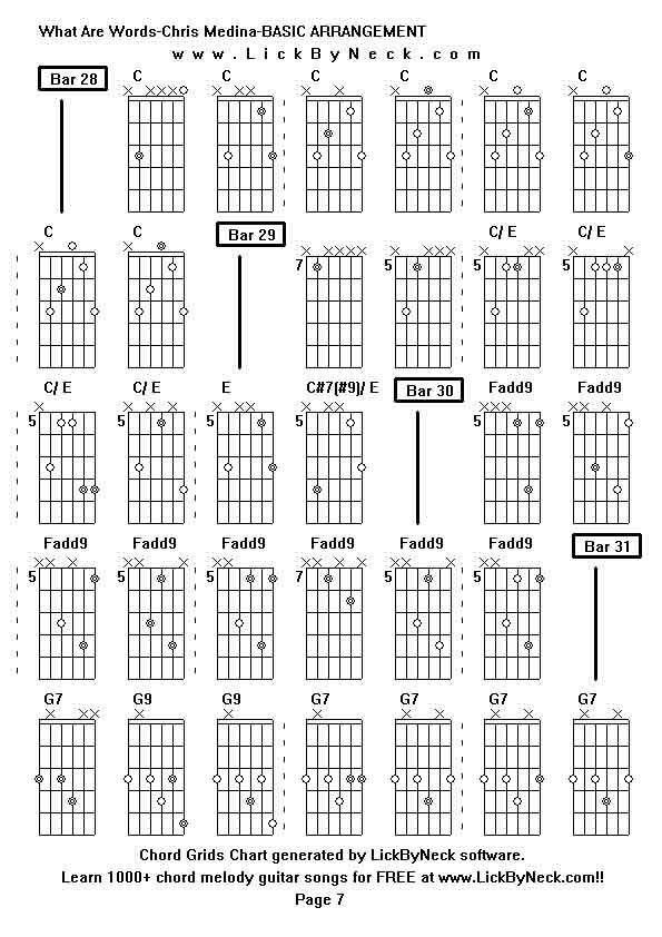 Chord Grids Chart of chord melody fingerstyle guitar song-What Are Words-Chris Medina-BASIC ARRANGEMENT,generated by LickByNeck software.